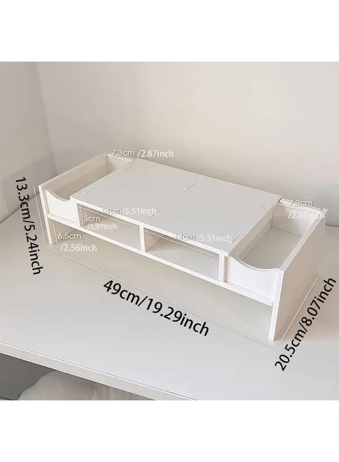 White Desktop Monitor Stand With Storage Shelf PVC Office Organizer - Image 2